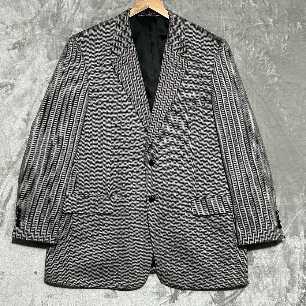 Savile Row Tweed Sport Coat Mens Size 46L Gray Herringbone 100% Wool‎ Blazer EUC